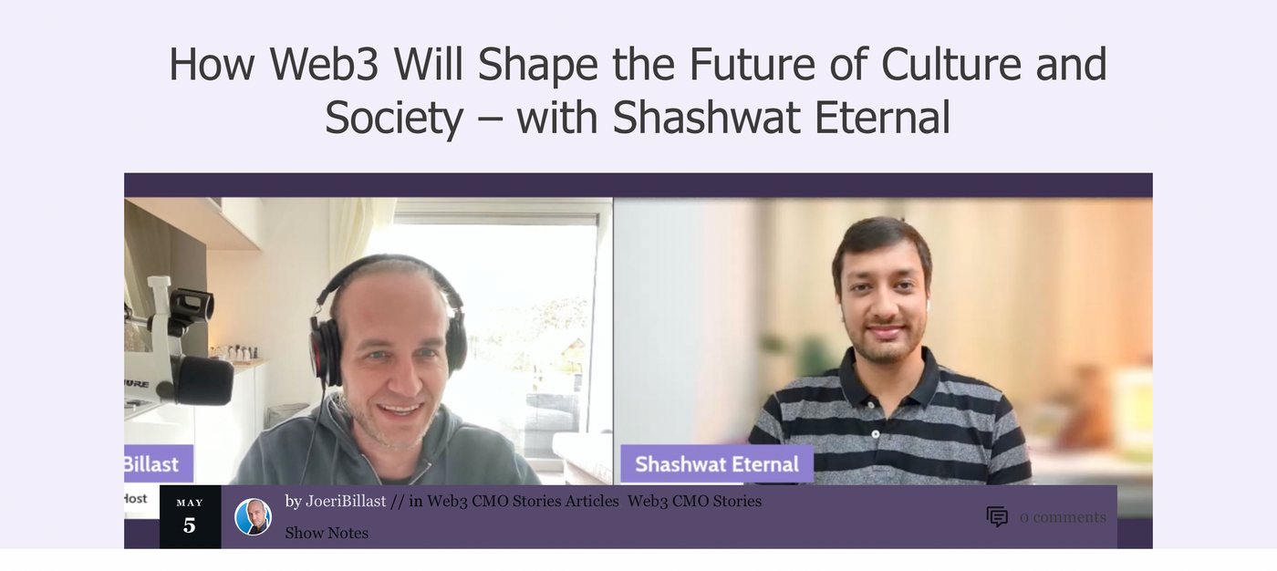 Web3 CMO Stories podcast with Joeri Billast